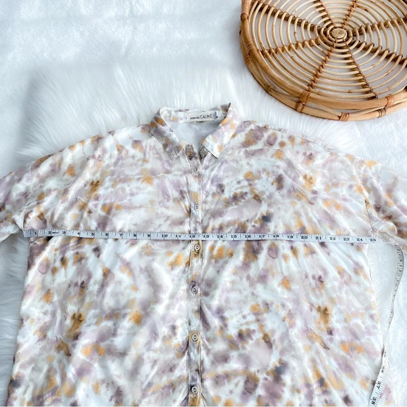 Johnny Was Calme Relaxed Boxy Button Up Blouse Creak Long Sleeve Tie Dye XS - Picture 9 of 11